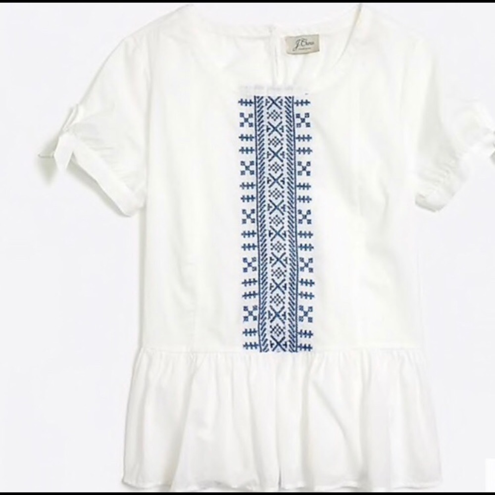 JCrew White & Blue tie-sleeve shirt.